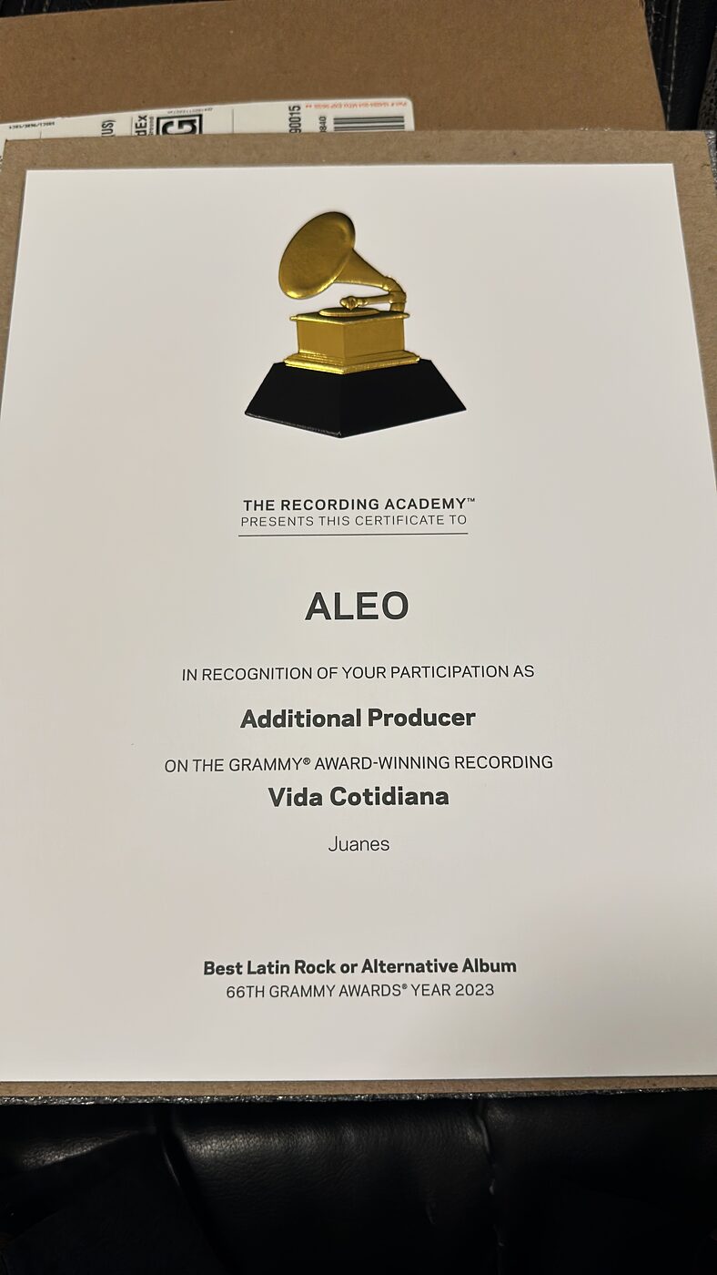 Grammy certificate — Additional Producer, Vida Cotidiana
